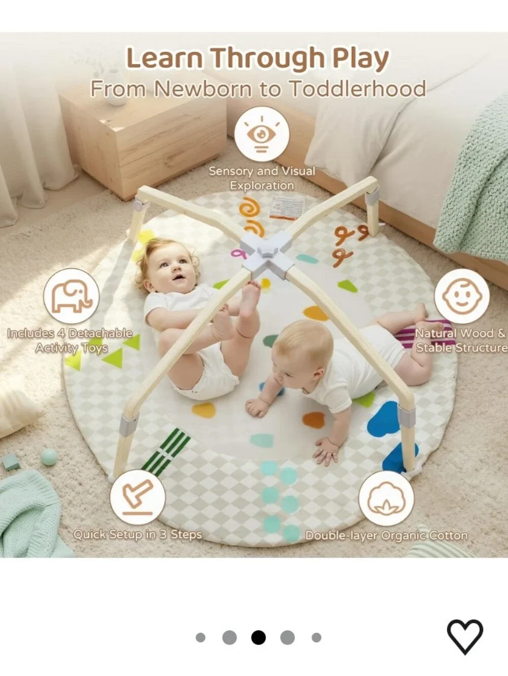 Circus-Themed Baby Play Gym, 2-Sided High-Contrast Tummy Time Mat